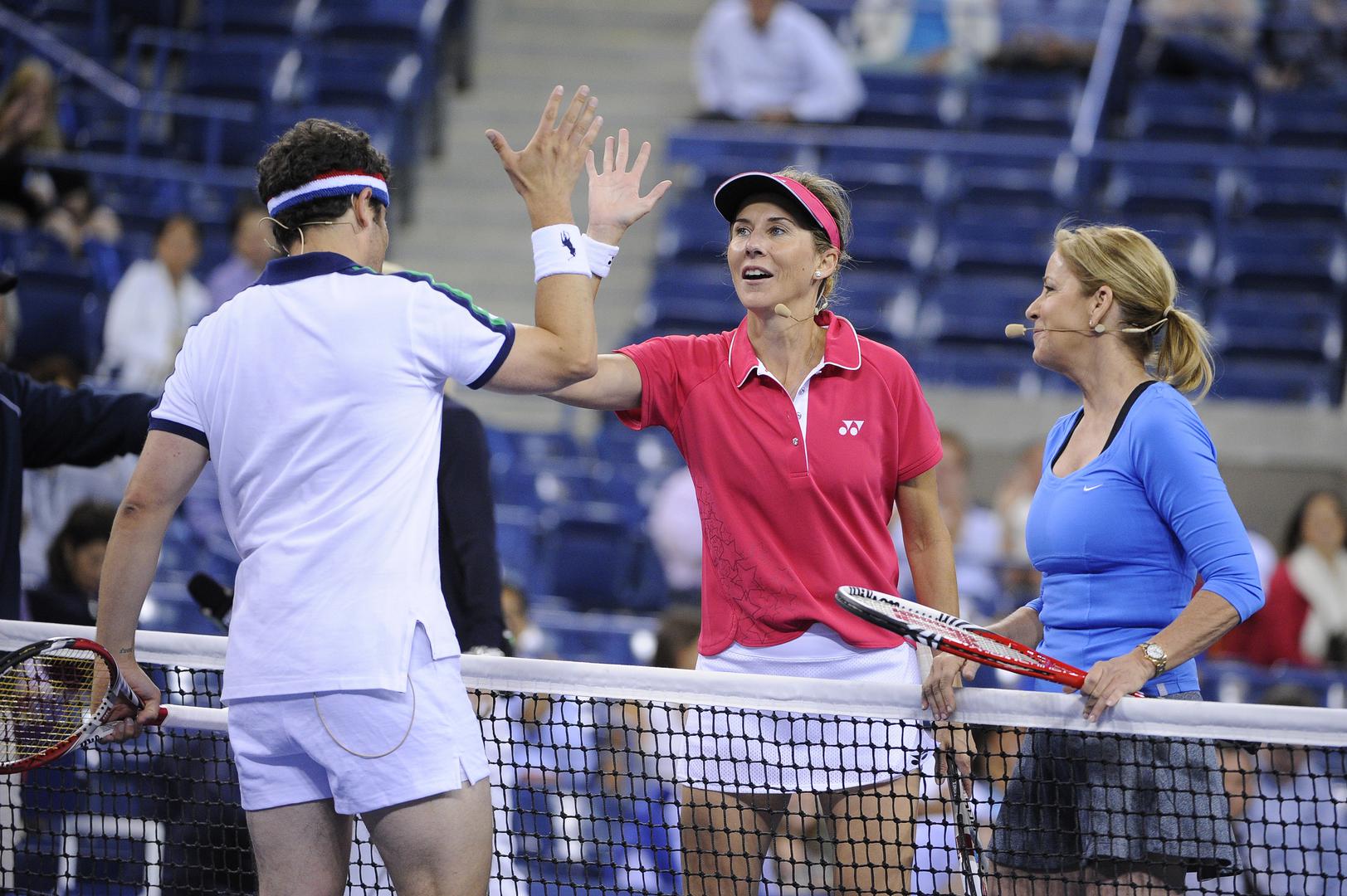 US Open - Exhibition Match - NYCFormer tennis players Chris Evert and Monica Seles play an exibition match v actors Jason Biggs and Rainn Wilson at the tennis US Open tournament held at the Arthur Ashe stadium in Flushing Meadows, New York City, NY, USA, on September 5, 2013. Photo by Corinne Dubreuil/ABACAPRESS. COMDubreuil Corinne/PIXSELL