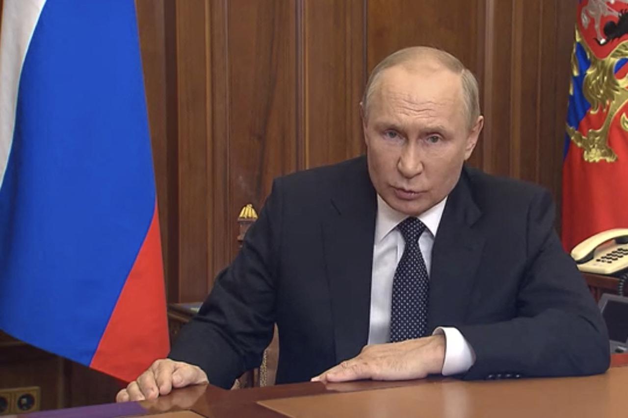 Russian President Vladimir Putin makes an address in Moscow