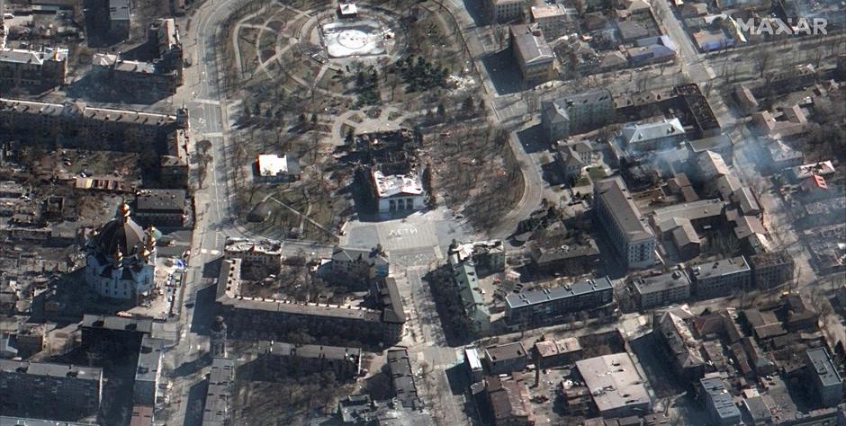 A satellite image shows a view of Mariupol Drama Theatre aftermath of an airstrike