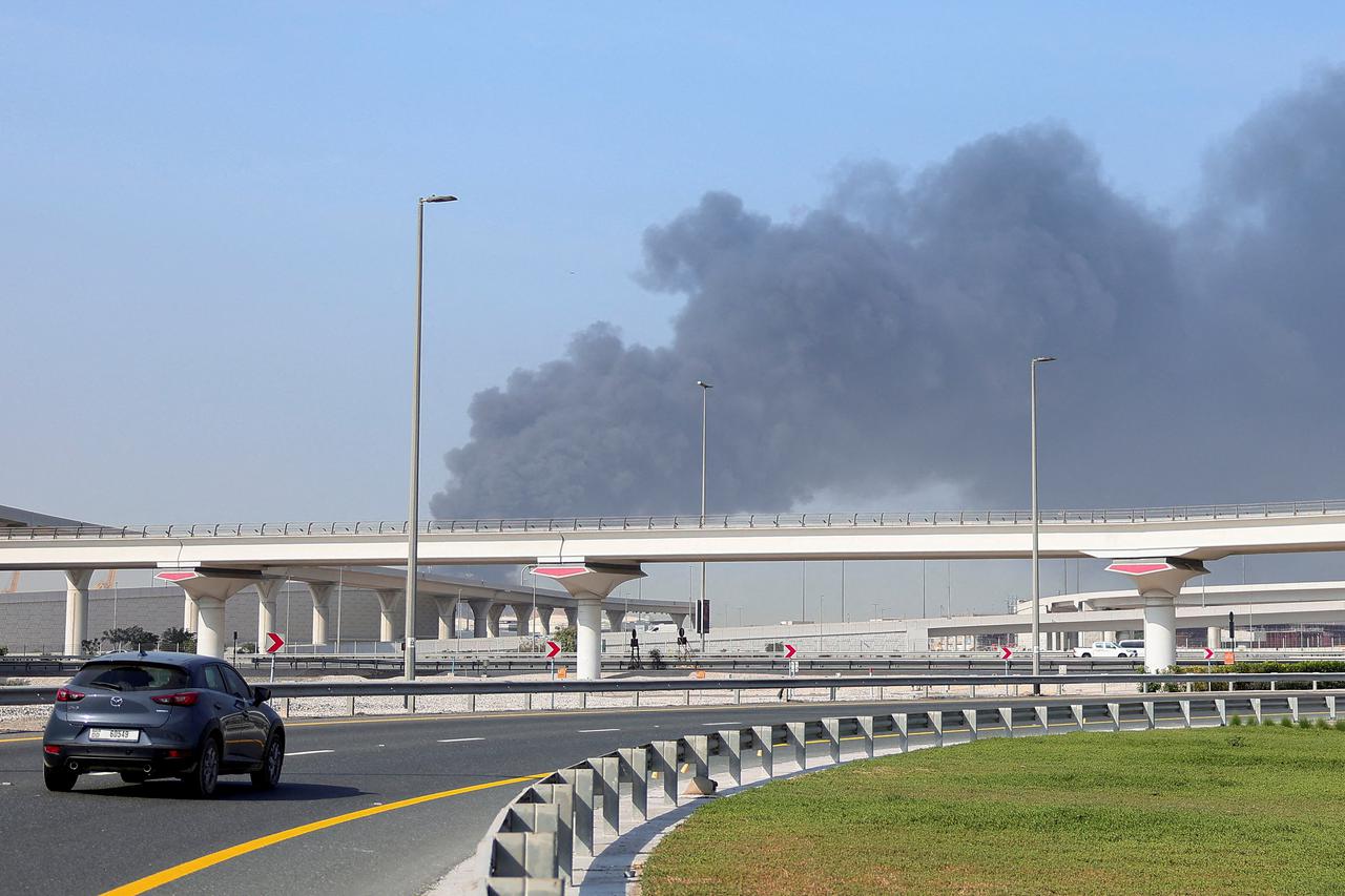 Smoke billows from Jebel Ali port after an Iranian attack, following United States and Israel strikes on Iran, in Dubai