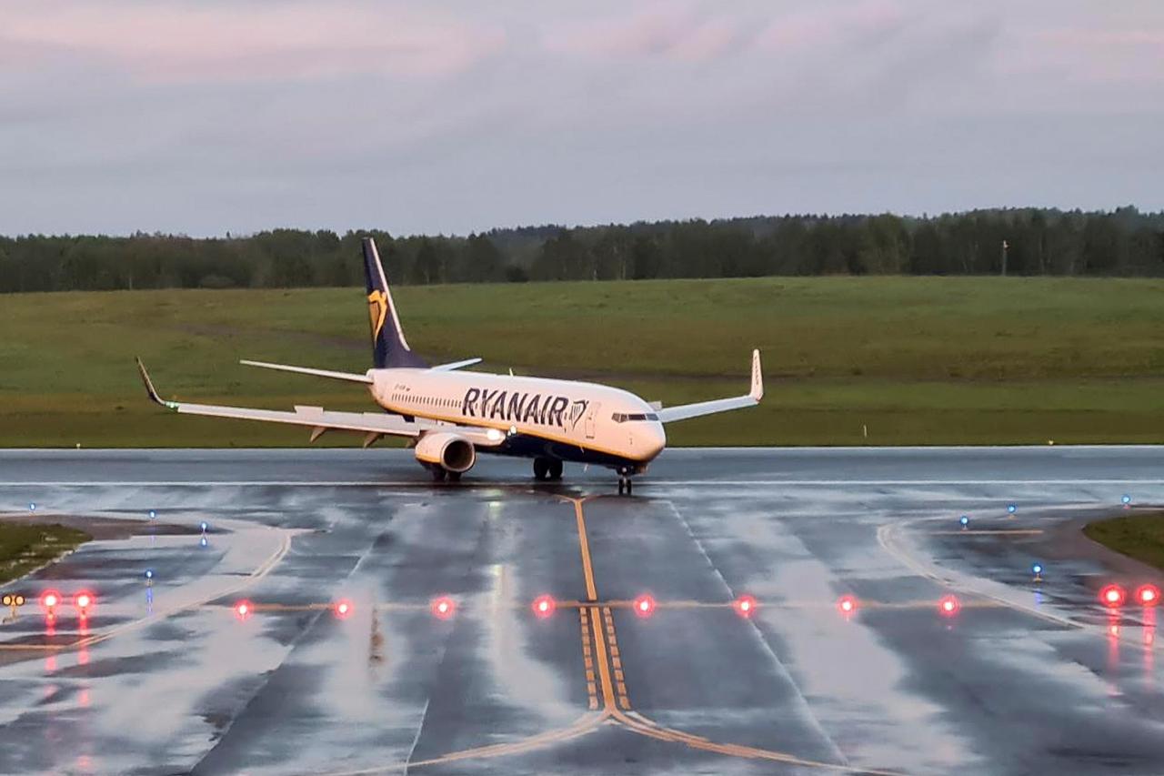 A Ryanair aircraft, which was diverted to Belarus, lands at Vilnius Airport in Vilnius
