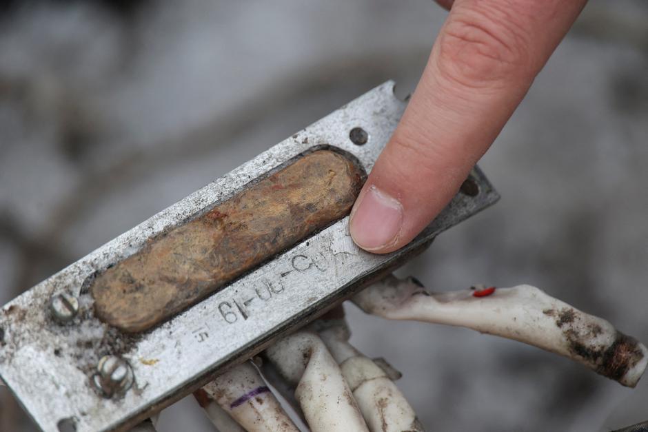 FILE PHOTO: View shows a part of an unidentified missile, which Ukrainian authorities believe to be made in North Korea, in Kharkiv