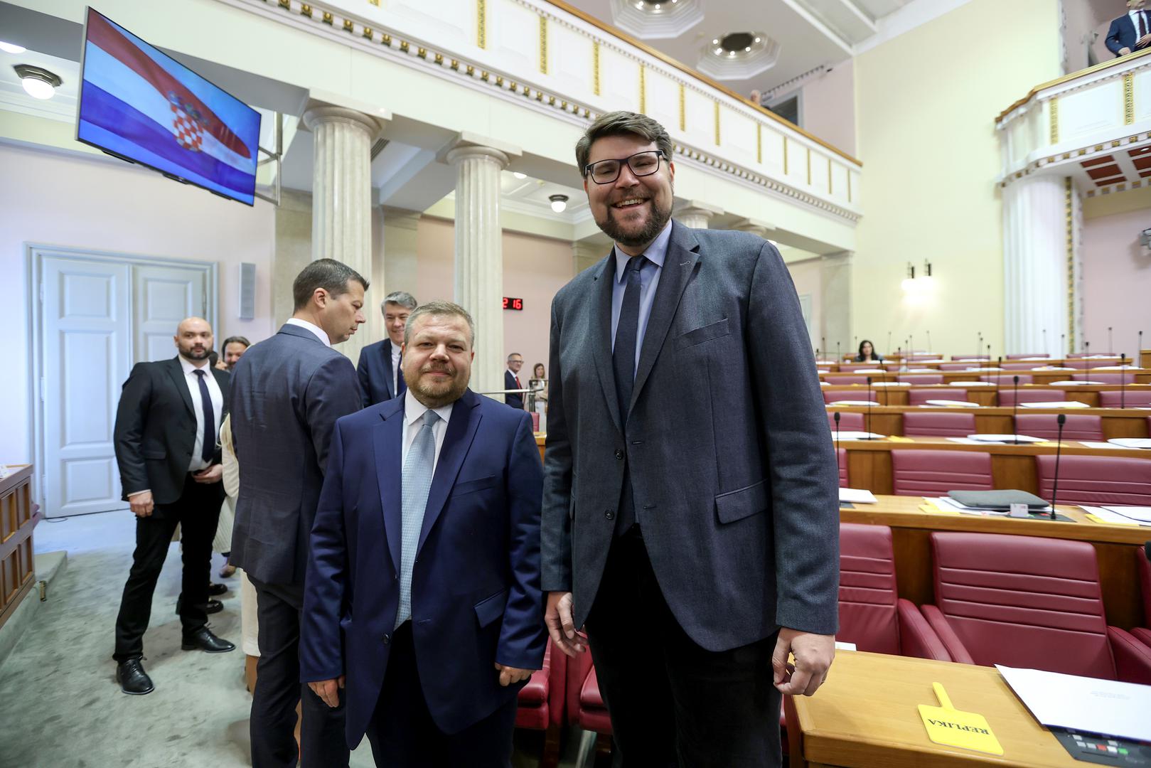 16.05.2024., Zagreb - Prvo zasjedanje Hrvatskog sabora u 11. sazivu. Ivan Racan, Pedja Grbin Photo: Patrik Macek/PIXSELL