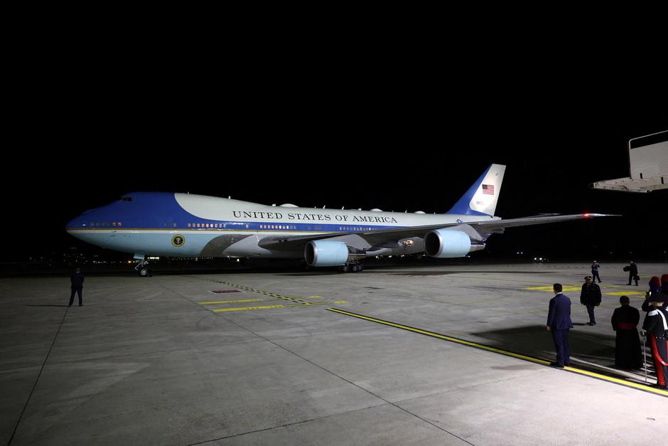 U.S President Donald Trump and first lady Melania Trump arrive at Fiumicino Airport, to attend the funeral of Pope Francis