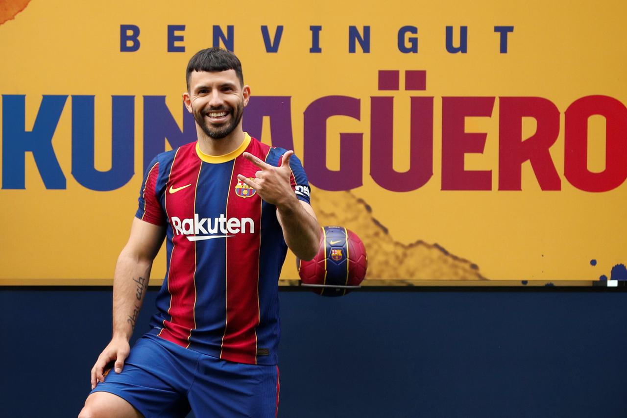 FC Barcelona present new signing Sergio Aguero