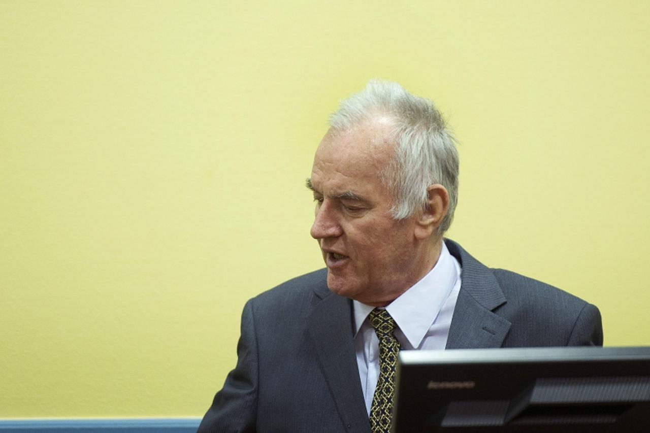 'Former Bosnian Serb army commander Ratko Mladic attends his trial at the International Criminal Tribunal for the former Yugoslavia (ICTY) at The Hague May 16, 2012. Mladic, 70, appeared on Wednesday 