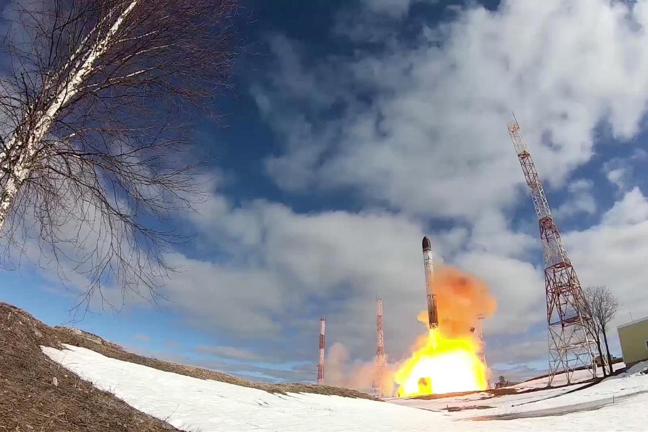 A Sarmat intercontinental ballistic missile is test-launched in Arkhangelsk region