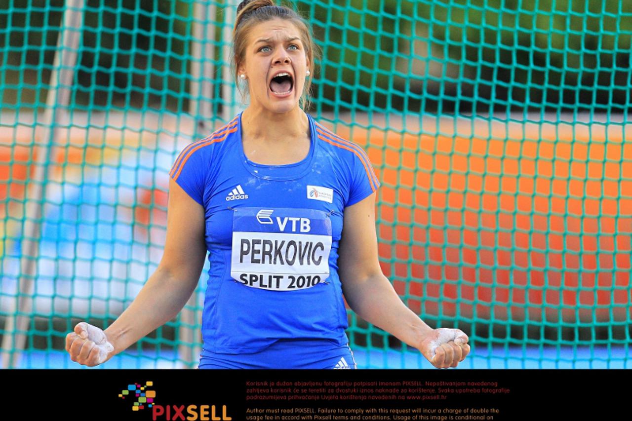 \'04.09.2010.,Split - Na stadionu Poljud poceo je dvodnevni atletski Kup kontinenata na kojem sudjeluje oko 400 najboljih atleticara iz cijelog svijeta.Bacanje diska - Sandra Perkovic. Photo: Igor Kra