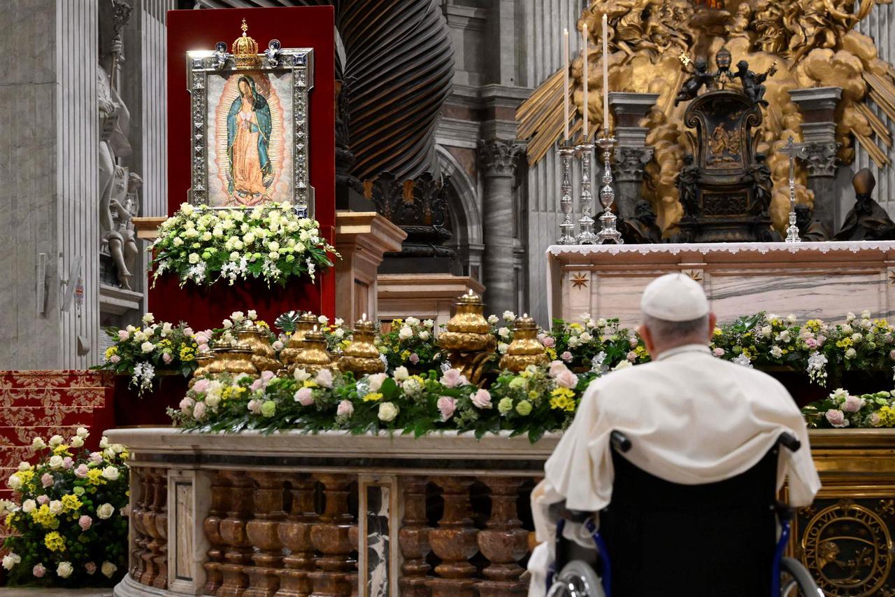Pope Francis attends the Holy Mass on the day of the feast of the Blessed Virgin of Guadalupe, at the Vatican
