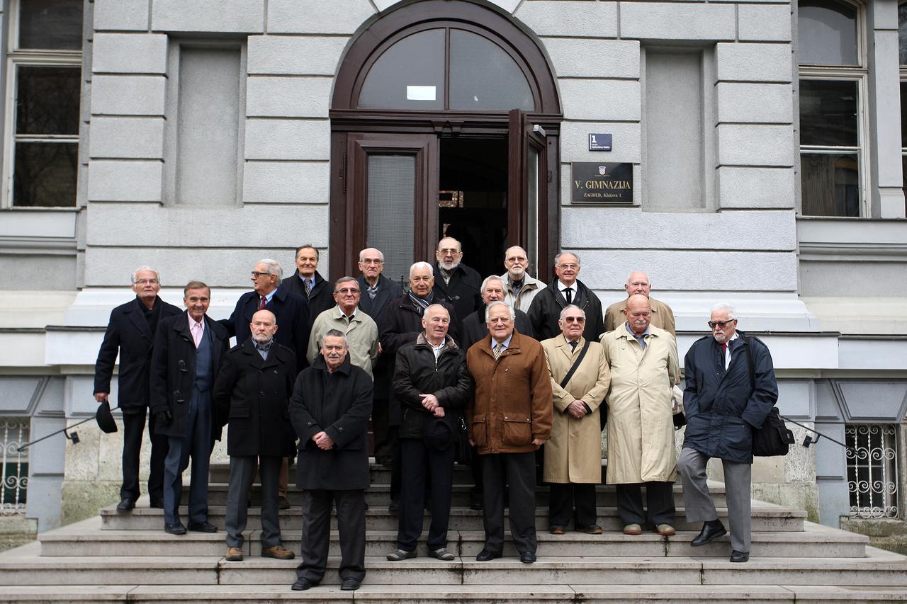 26.11.2014., Zagreb - Maturanti V. muske gimnazije okupili su se ispred skole kako bi proslavili 60 godina mature. Photo: Borna Filic/PIXSELL