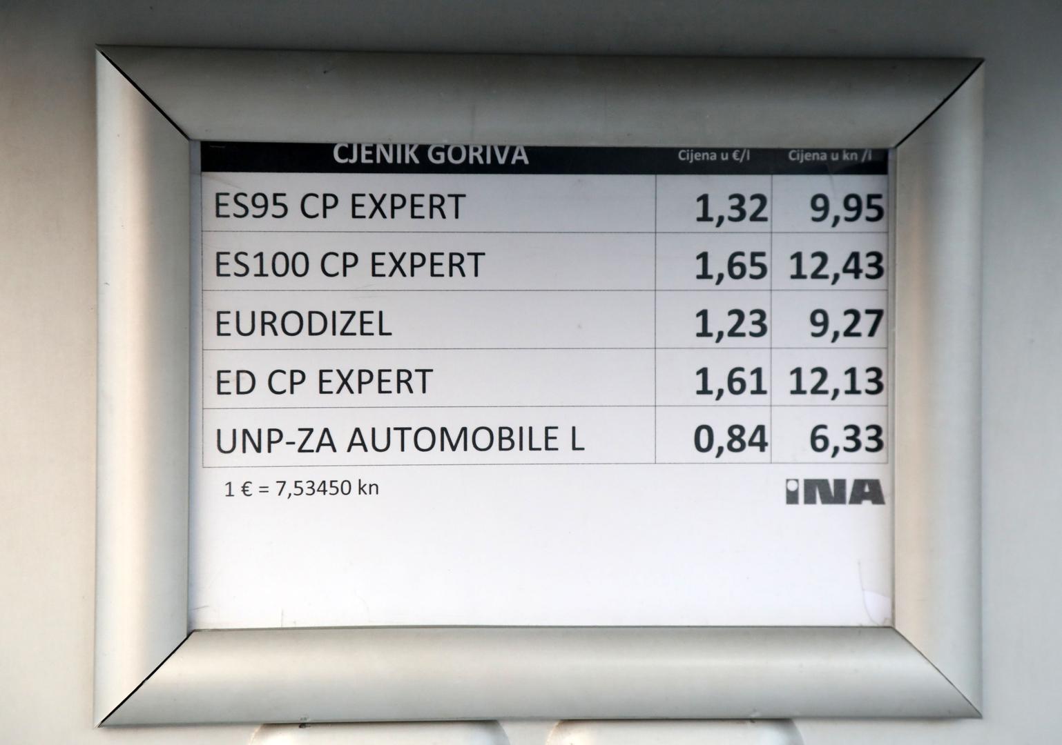 Također, tu su i iznosi od 1,23 EUR/l (9,27 kn/l) za dizelsko gorivo (smanjenje 0,08 EUR/l), 0,73 EUR/l (5,50 kn/l) za plavi dizel (smanjenje 0,08 EUR/l), 1,04 EUR/kg (7,84 kn/kg) UNP za spremnike (smanjenje 0,20 EUR/kg), 1,60 EUR/kg (12,06 kn/kg) UNP za boce (smanjenje 0,20 EUR/kg) u svibnju 2023. 


