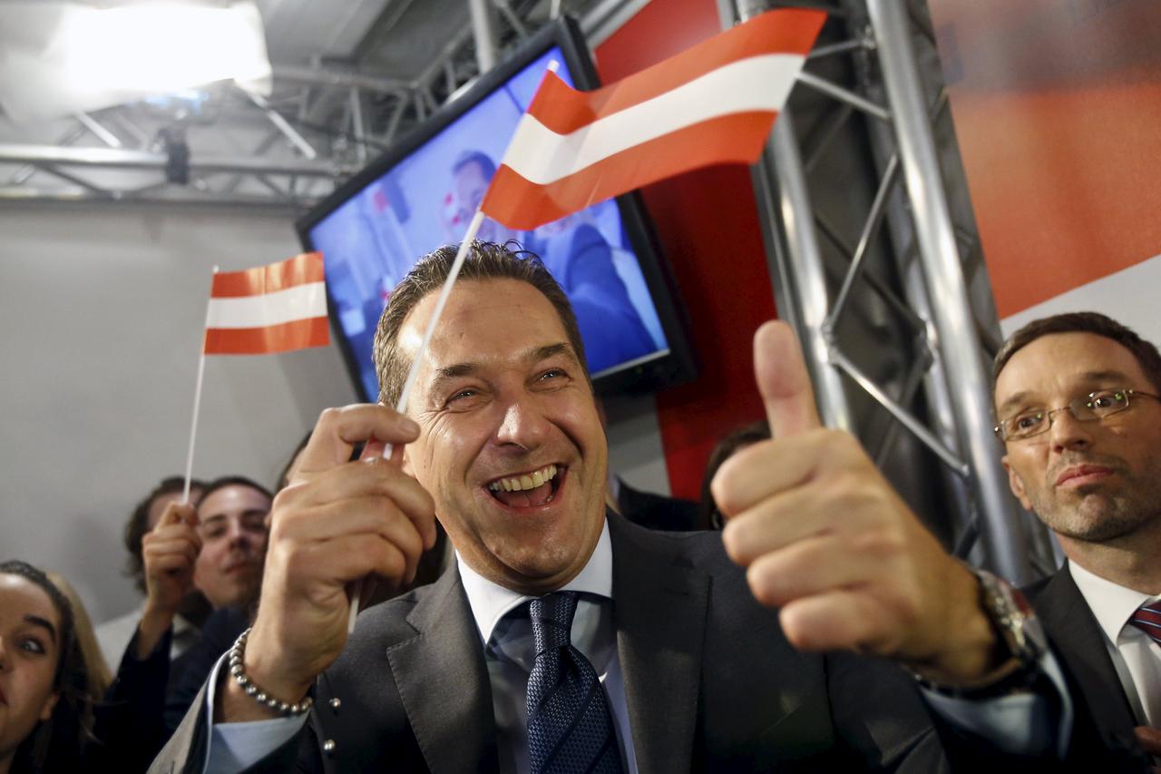 Head of the Austrian Freedom party Heinz-Christian Strache reacts at the party headquarter  in Vienna, Austria, April 24, 2016. 