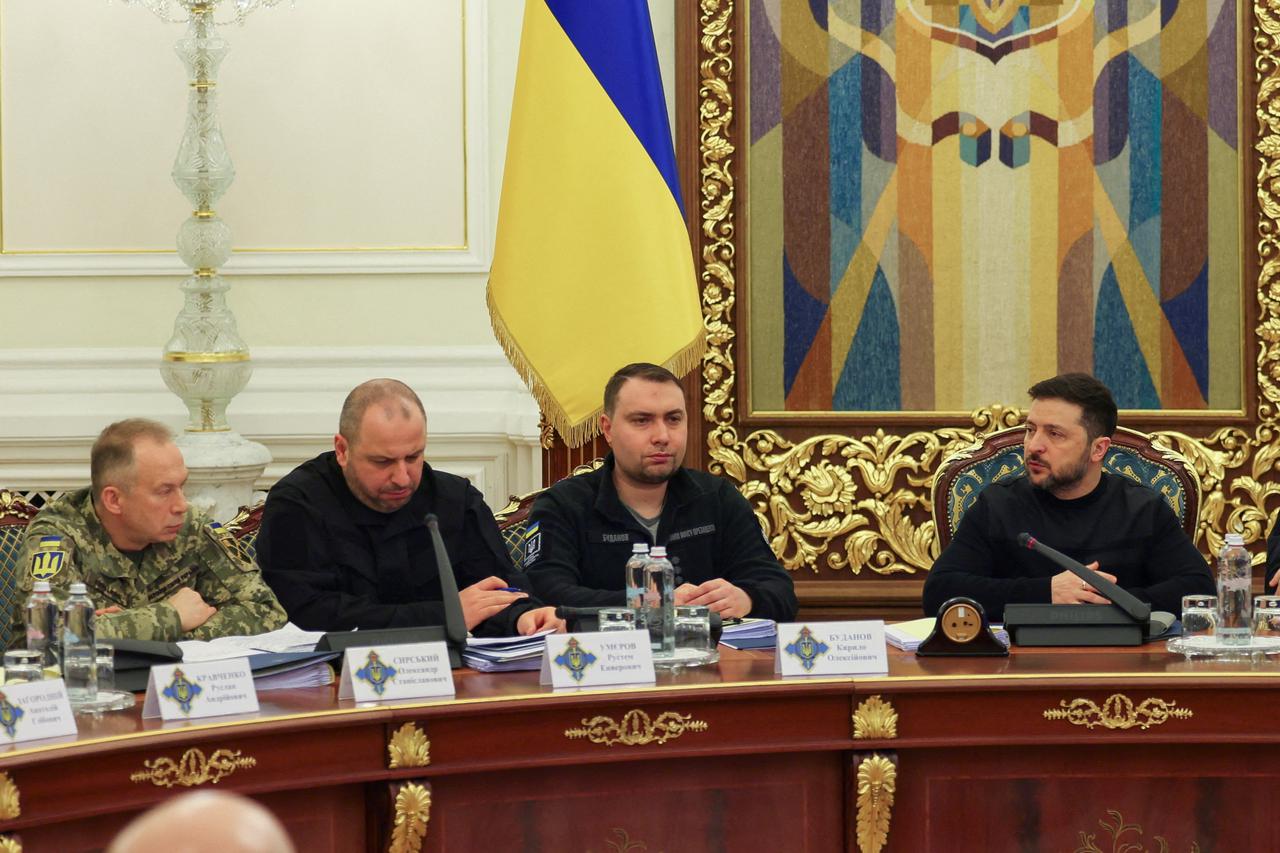 FILE PHOTO: Ukrainian President Zelenskiy and top officials attend a National Security and Defence Council meeting in Kyiv