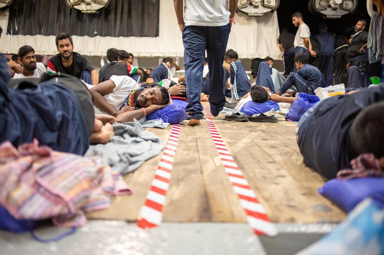 Rescue ship Geo Barents in the Mediterranean. with 572 migrants on board