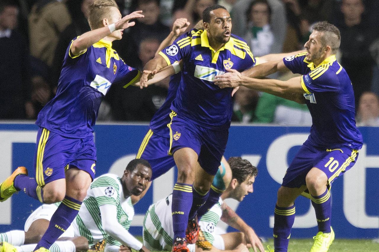 Soccer - UEFA Champions League - Qualifying - Play Off - Second Leg - Celtic v Maribor - Celtic ParkMaribor's Tavares celebrates his goal during the UEFA Champions League Qualifying Play Off, second leg match at Celtic Park, Glasgow.Jeff Holmes Photo: Pre
