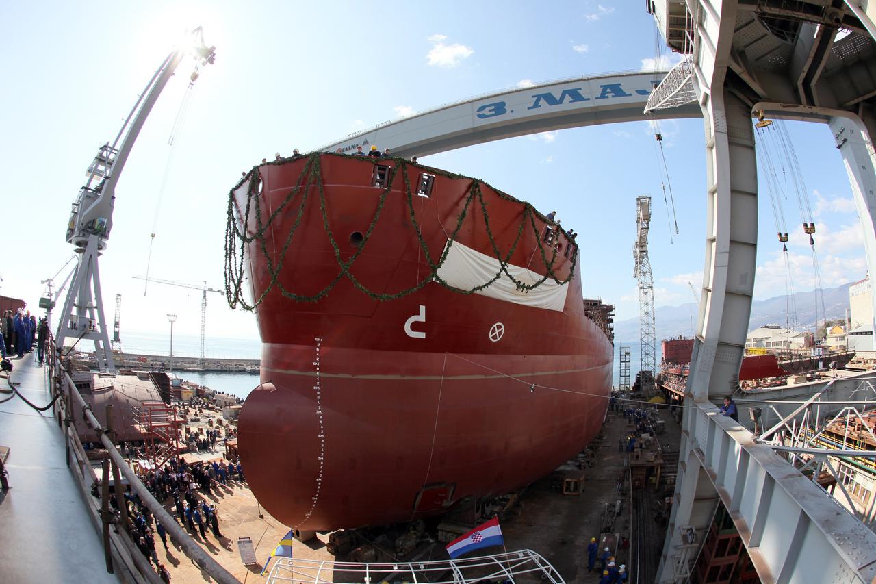 13.03.2012., Rijeka - U brodogradilistu 3Maj porinut je tanker za svedsku kompaniju Wisby Tankers. Photo: Nel Pavletic/PIXSELL