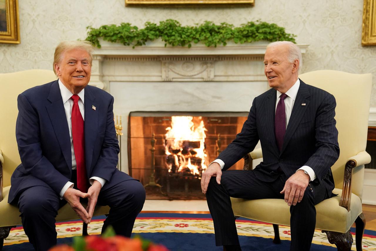 U.S. President Joe Biden meets with President-elect Donald Trump in the Oval Office at the White House in Washington