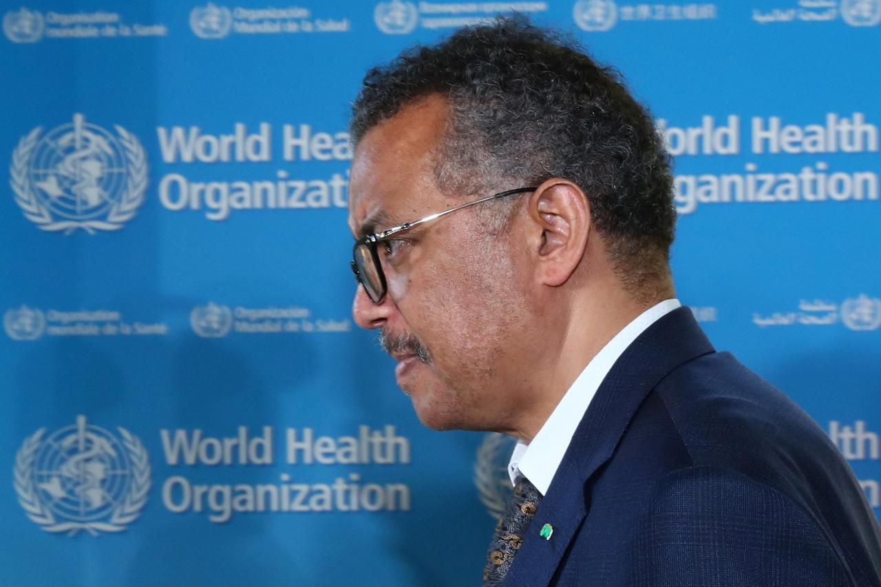 Adhanom, director-general of WHO attends a news conference in Geneva