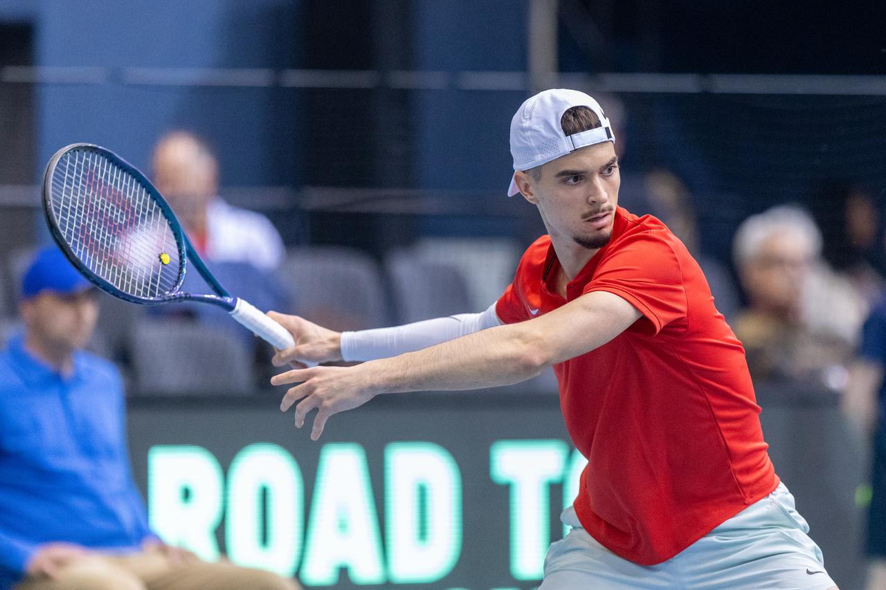 Osijek: Dino Prizmić i Jozef Kovalik u drugom meču Davis Cupa između Hrvatske i Slovačke