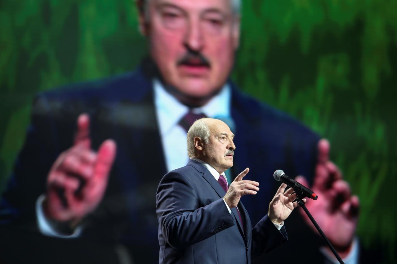 Belarusian President Alexander Lukashenko speaks at the forum of Union of Women in Minsk