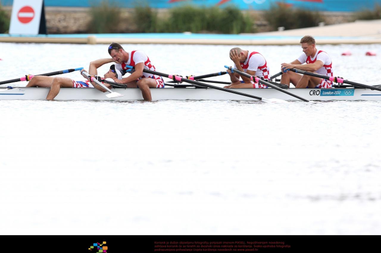 '03.08.2012., London - Ljetne Olimpijske igre London 2012. Veslacka staza Eton Dorney.Hrvatski cetverac na parice u sastavu Valent Sinkovic, Damir Martin, Martin Sinkovic i David Sain zavsili su final
