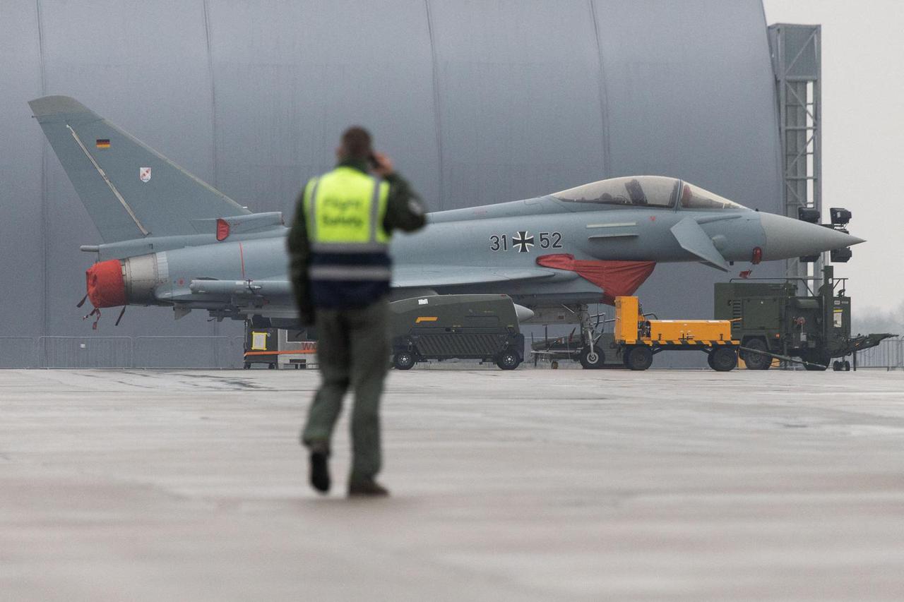 German Air Force Eurofighter Typhoon fighter jets at the 22nd Tactical Air Base in Malbork