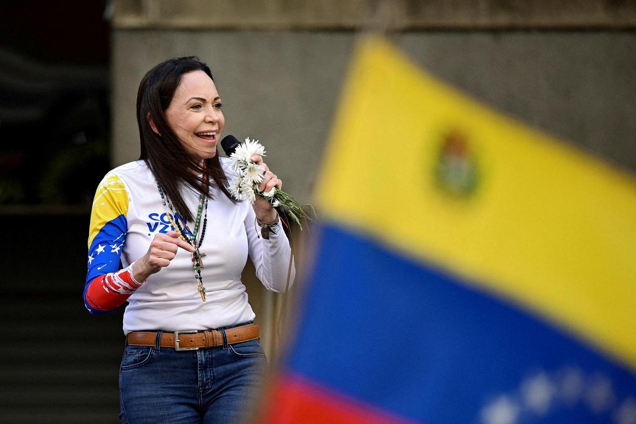 FILE PHOTO: Venezuela opposition leader Machado appears at protest