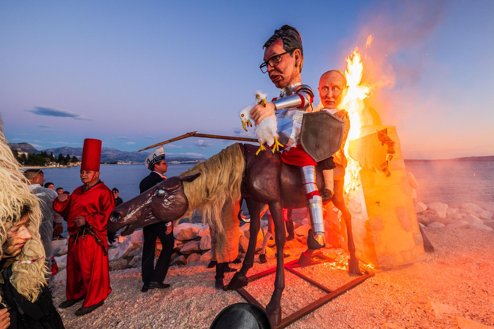 13.02.2024., Kastel Stari - Na pokladni utorak Krnjevalska Udruga 'Poklade' odrzala je 211. Krnjeval u kojem su krnjo bili Aleksandar Vucic i Vladimir Putin. Photo: Zvonimir Barisin/PIXSELL