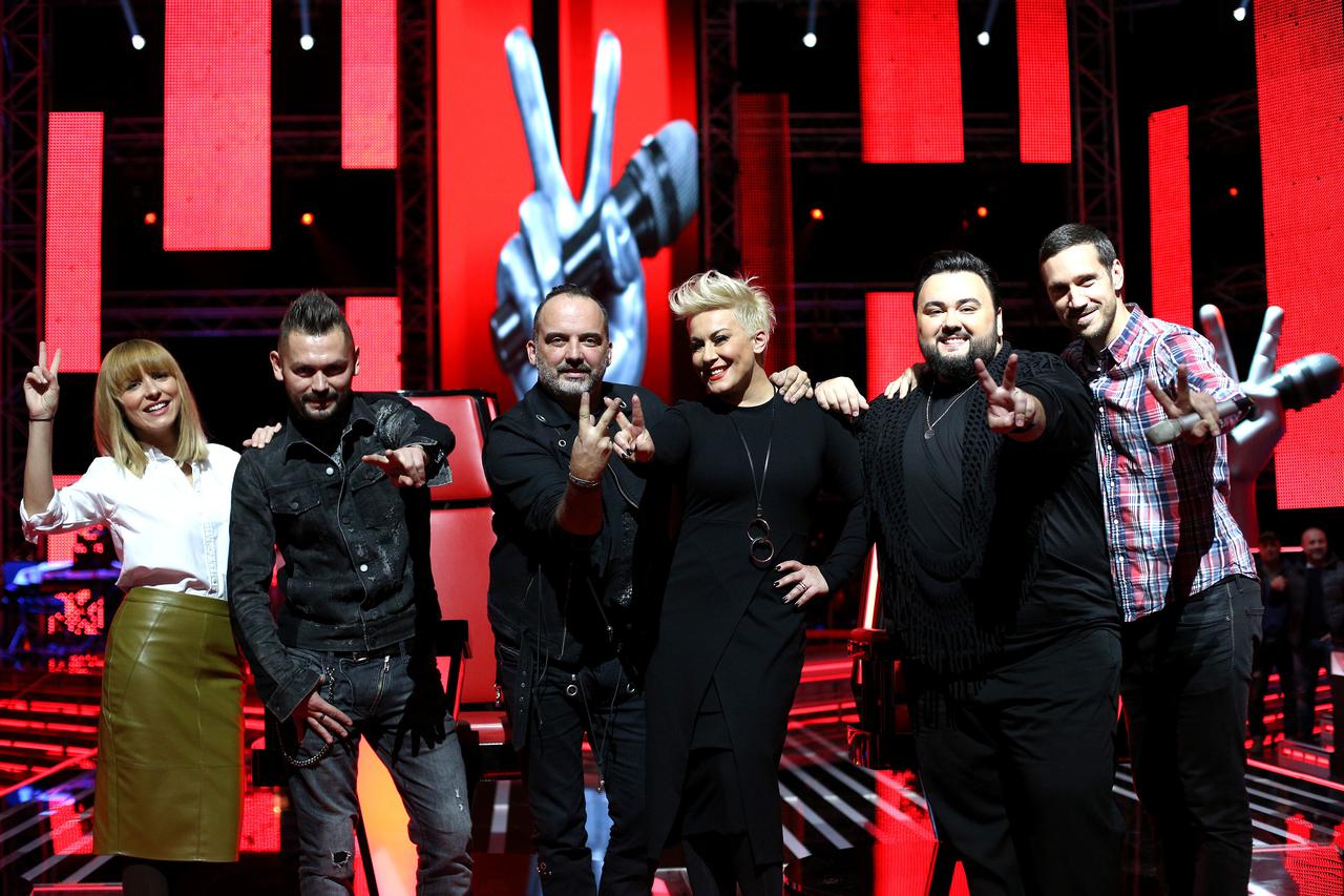 05.11.2015., Zagreb - Na HRT-u odrzana je konferencija za medije na kojoj je najavljena druga sezona glazbenog showa The Voice - najljepsi glas Hrvatske.   Ivan Decak, Iva Sulentic, Tony Cetinski, Indira Levak, Ivan Vukusic, Jacques Houdek. Photo: Anto Ma