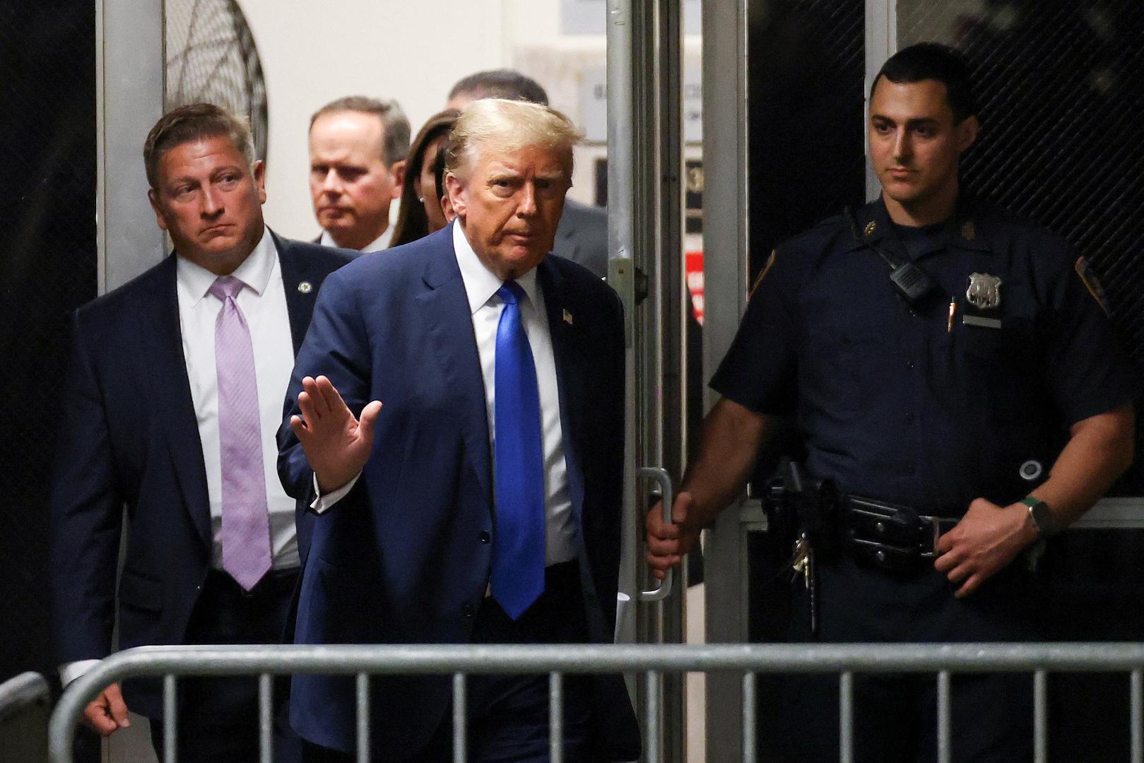 Former U.S. president and Republican presidential candidate Donald Trump returns to the courtroom after a recess during his trial for allegedly covering up hush money payments linked to extramarital affairs at Manhattan Criminal Court, in New York, U.S., April 22, 2024. Yuki Iwamura/Pool via REUTERS Photo: YUKI IWAMURA/REUTERS