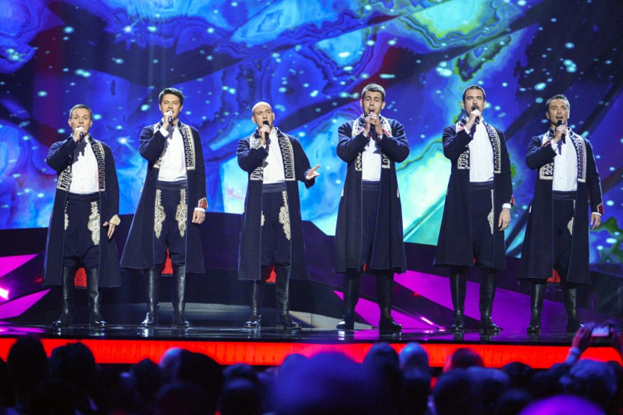 'Croatia\'s Klapa s Mora perform during the first semi-final of the Eurovision Song Contest at the Malmo Opera Hall in Malmo May 14, 2013. The finals of the Eurovision Song Contest will be held on May