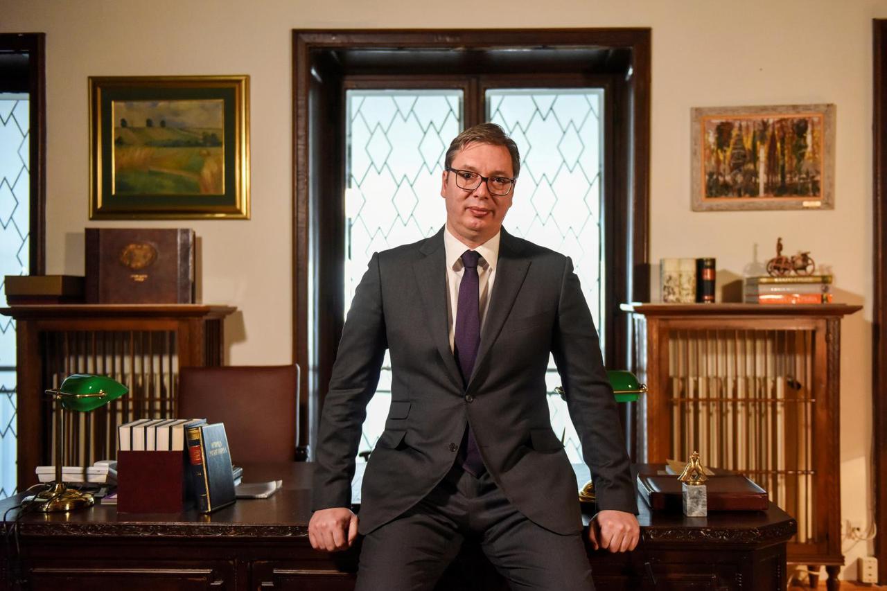FILE PHOTO: Serbian President Aleksandar Vucic poses during an interview with Reuters in Belgrade