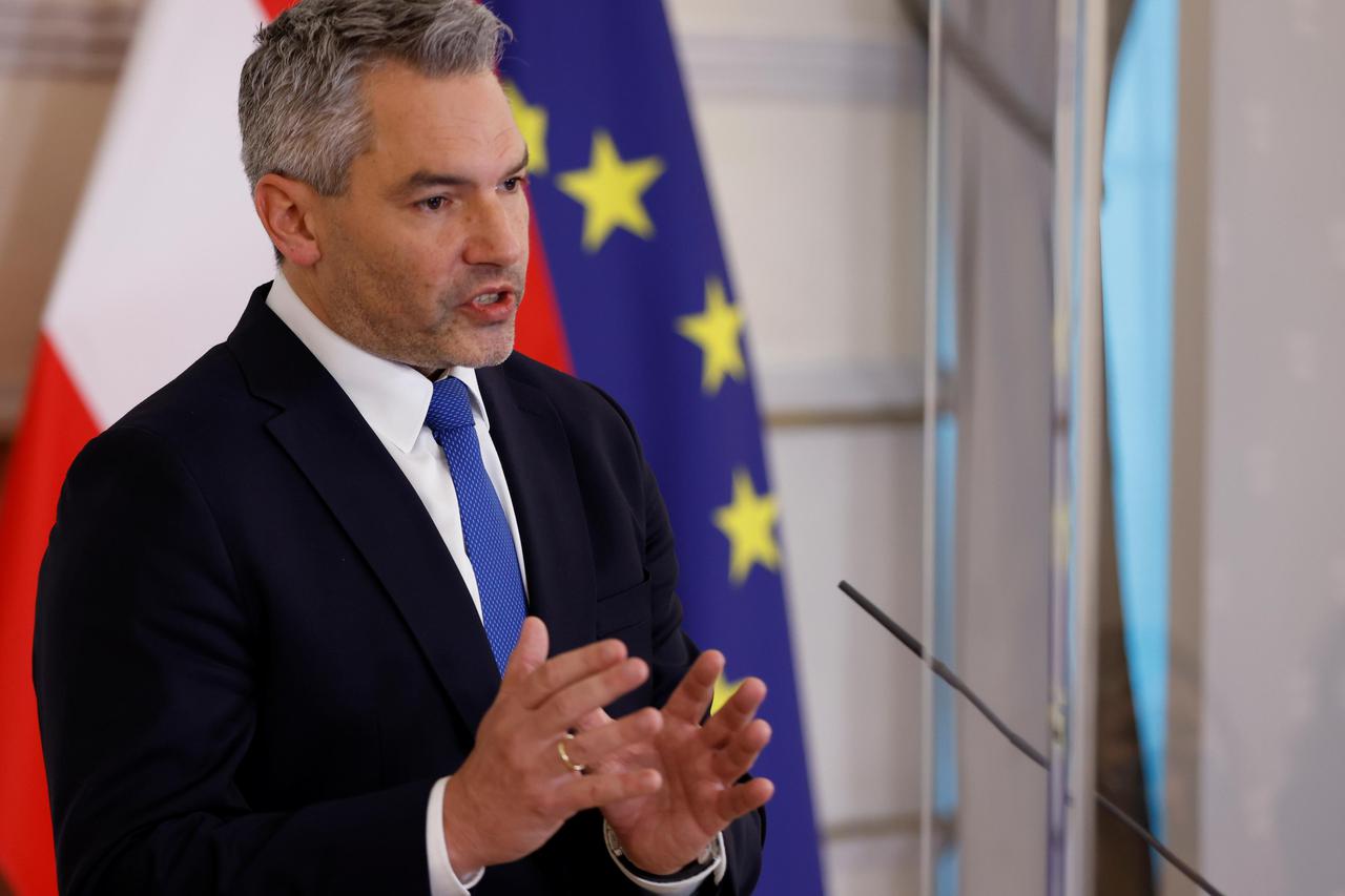Austria's Chancellor Nehammer attends a news conference in Vienna