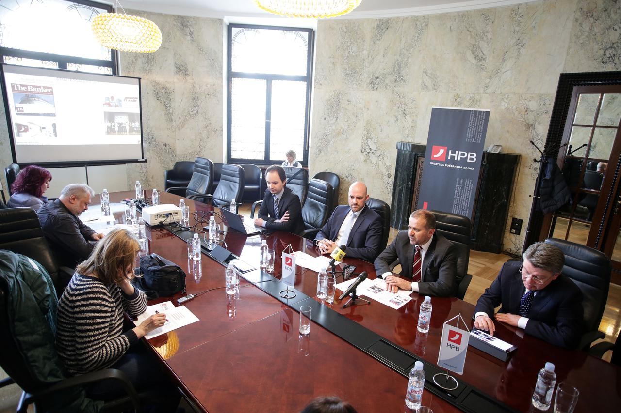 28.02.2017., Zagreb -  Uprava Hrvatske postanske banke na konferenciji za medije predstavila svoje poslovne rezultate u 2016. David Tomasek, Domagoj Karadjole, Tomislav Vuic, Mladen Mrvelj. .   Photo: Petar Glebov/PIXSELL