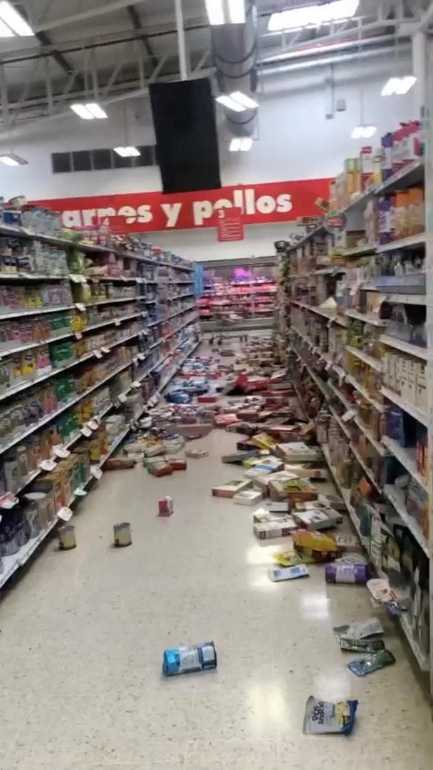 Groceries are seen on the floor of a grocery store following an earthquake in Guayaquil, Ecuador March 18, 2023, in this still image from a video obtained from social media. Genesis Cheillada Jaramillo/via REUTERS  THIS IMAGE HAS BEEN SUPPLIED BY A THIRD PARTY. MANDATORY CREDIT. NO RESALES. NO ARCHIVES. Photo: GENESIS CHEILLADA JARAMILLO/REUTERS