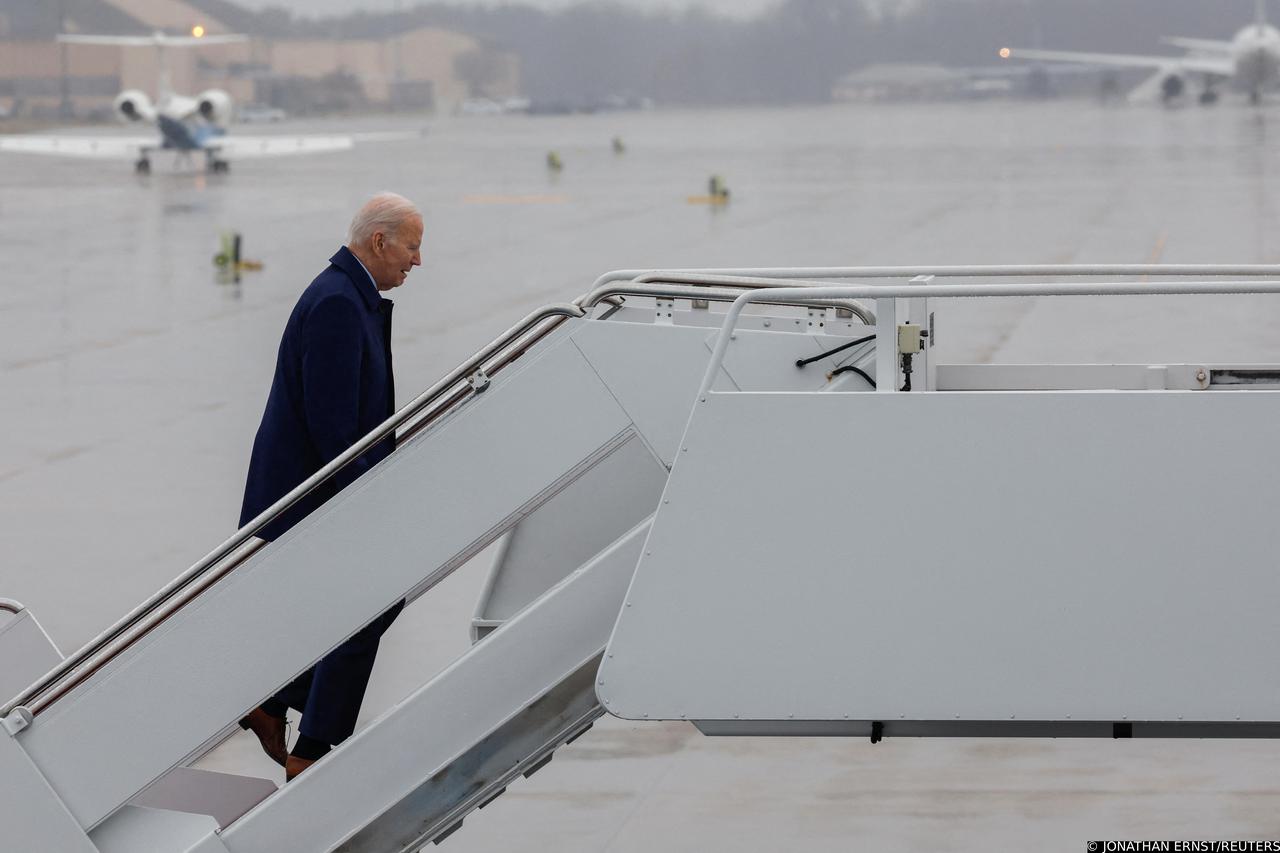 U.S. President Joe Biden boards Air Force One for travel to Delaware from Joint Base Andrews