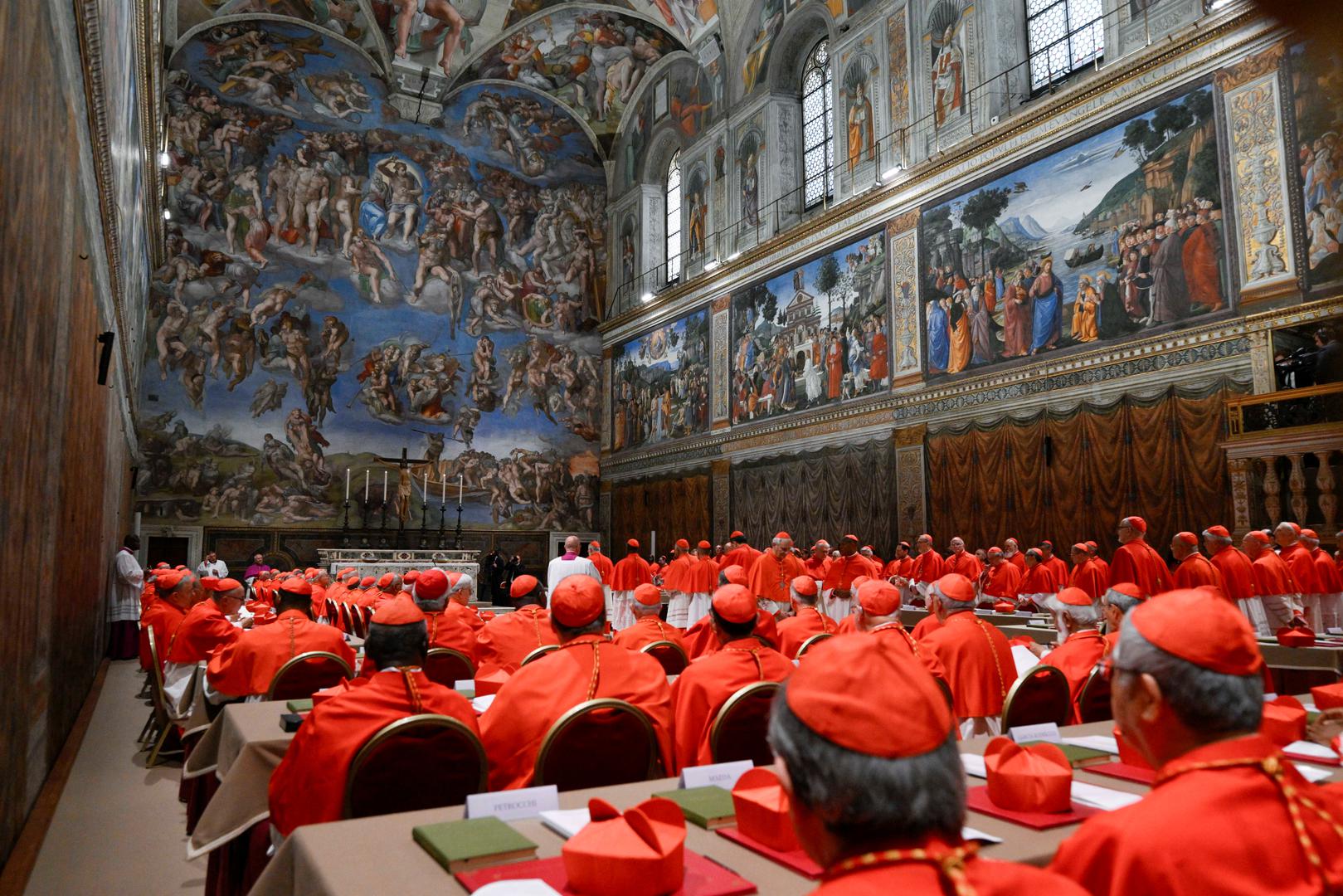 Cardinals pray in the Sistine Chapel, ahead of the conclave to elect the next pope at the Vatican, May 7, 2025. Vatican Media/Handout via REUTERS    THIS IMAGE HAS BEEN SUPPLIED BY A THIRD PARTY Photo: VATICAN MEDIA/REUTERS