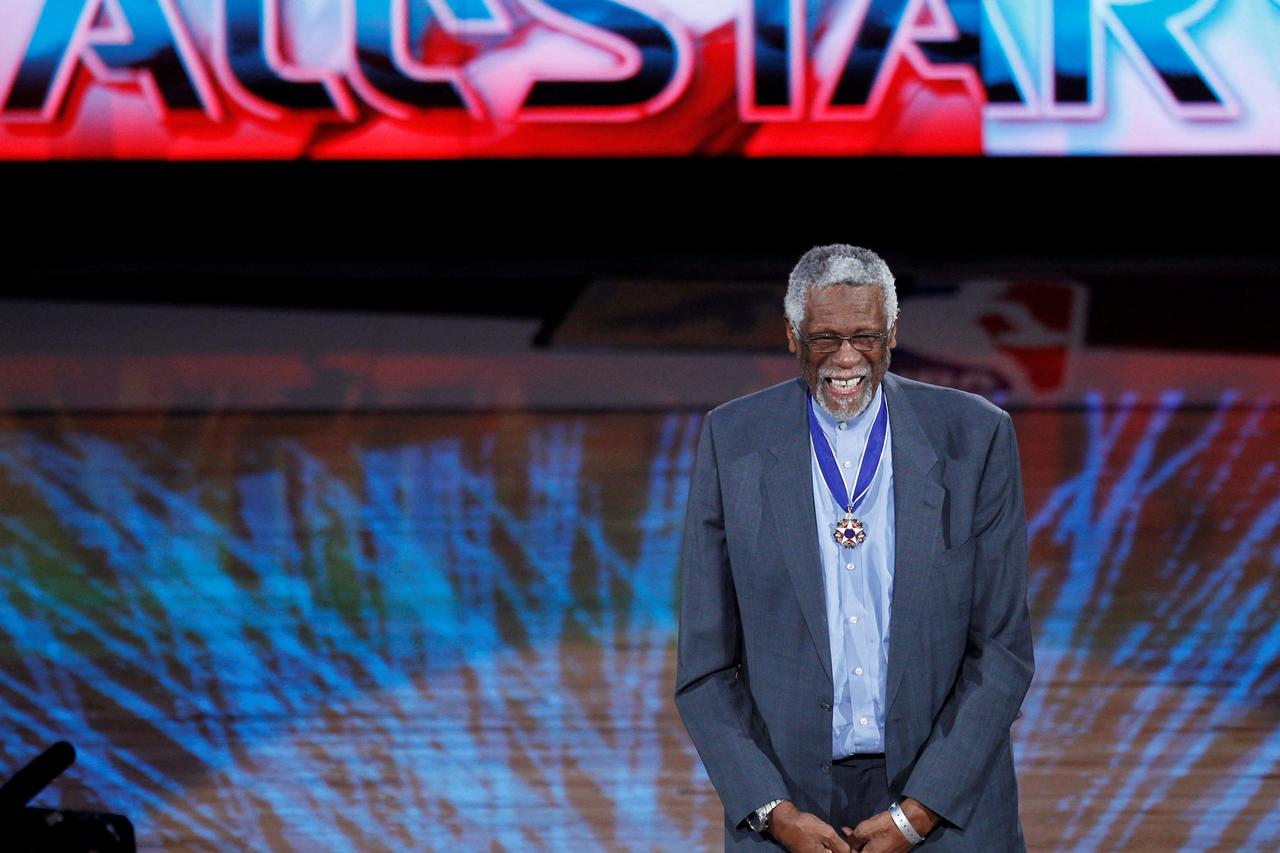 FILE PHOTO: Former Boston Celtics player Bill Russell stands during the NBA All-Star basketball game in Los Angeles