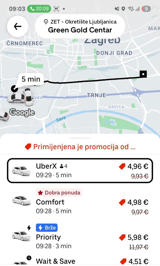U nastavku pogledajte cijene s Ubera i Bolta za različite lokacije na današnji dan
