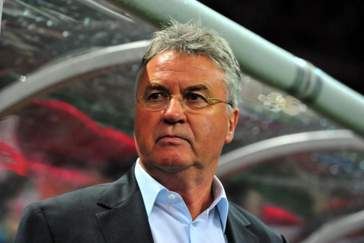 'Turkey\'s national soccer team coach Guus Hiddink on the pitch before their Euro 2012 Group A qualifying soccer match against Azerbaijan at the Turk Telekom Arena stadium in Istanbul, on October 11, 