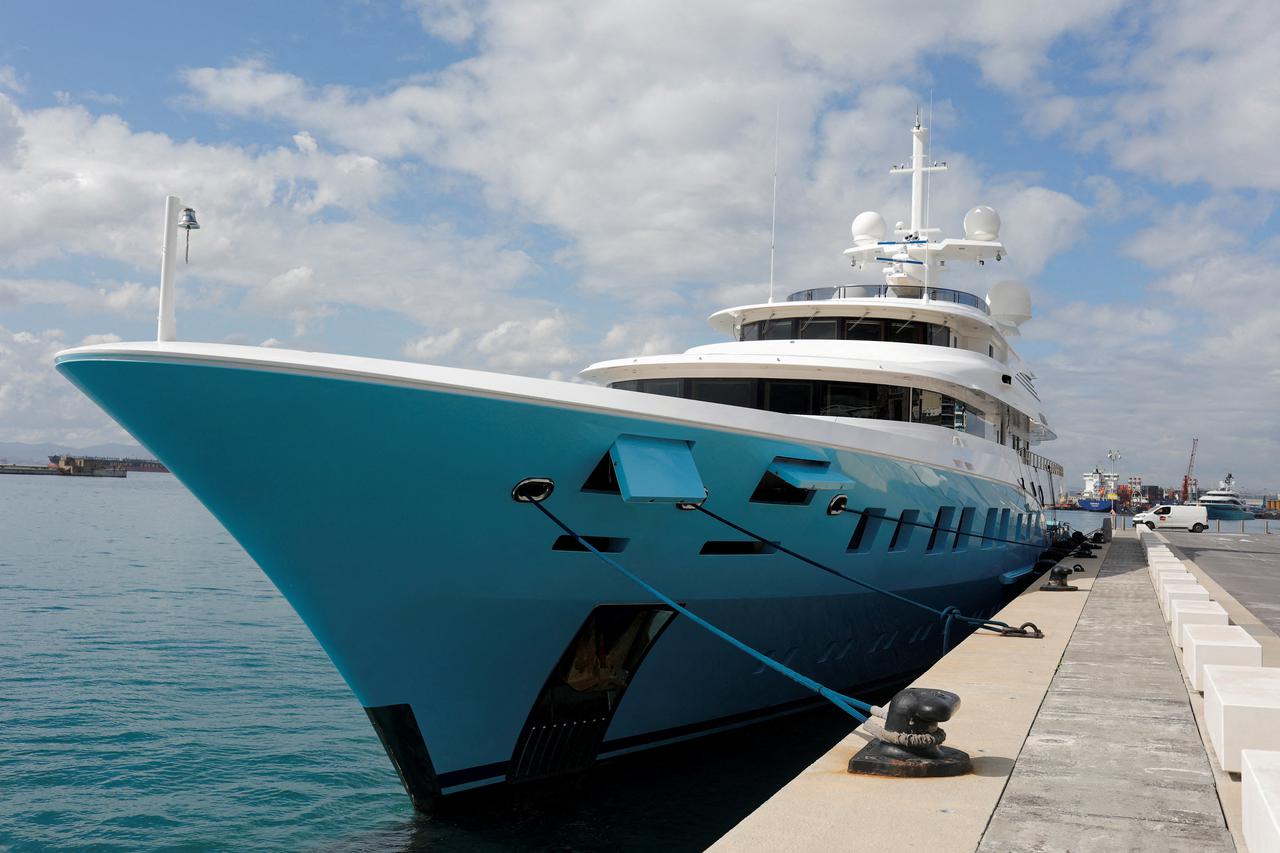 FILE PHOTO: The Axioma superyacht belonging to Russian oligarch Dmitrievich Pumpyansky who is on the EU's list of sanctioned Russians is seen docked in Gibraltar