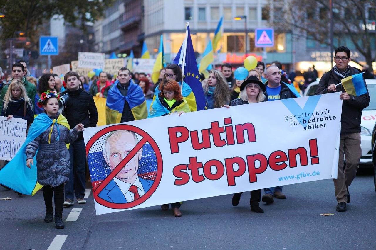 15.11.2014., Frankfurt, Njemacka - Pro ukrajinski prosvjed njemackih gradjana protiv Vladimira Putina na ulicama Frankfurta na Majni. 
