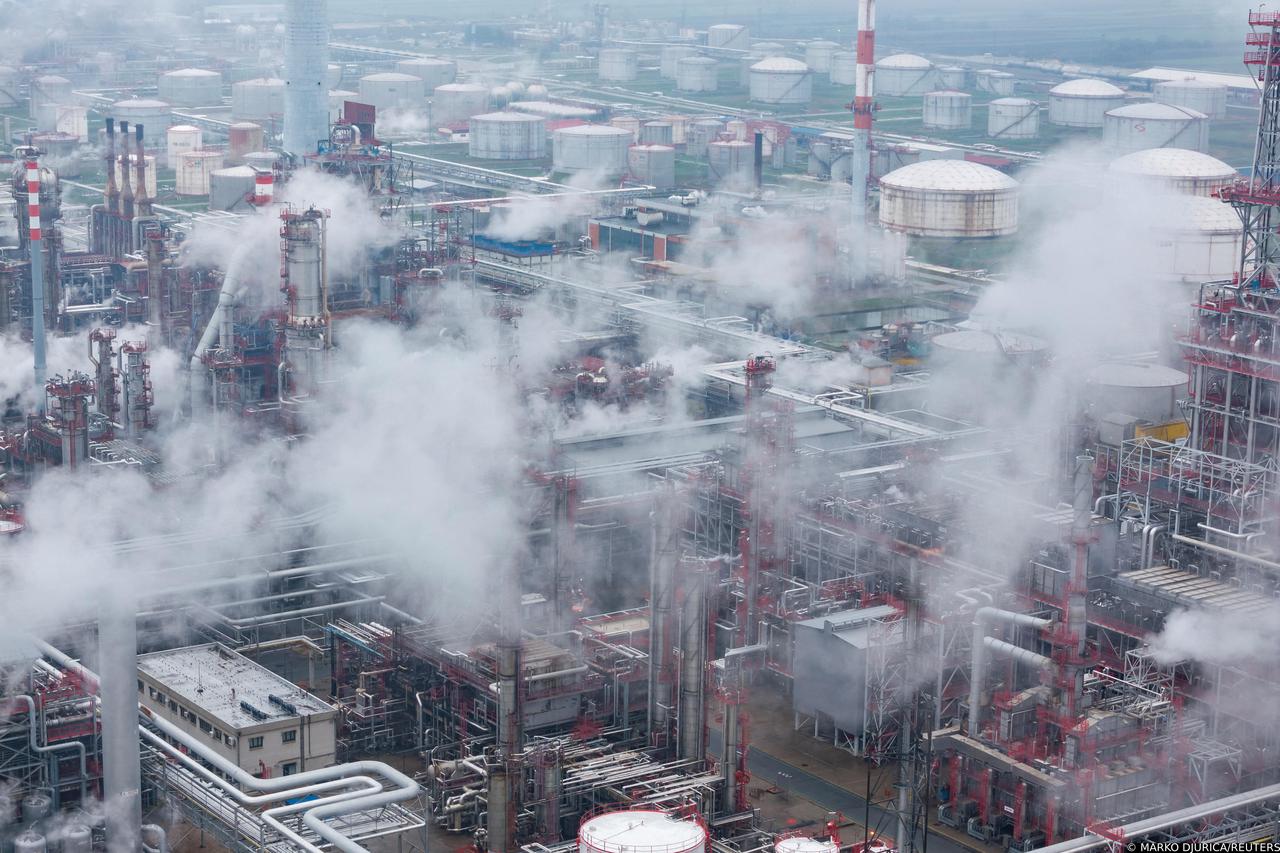 FILE PHOTO: A drone view shows Serbia's majority Russian-owned NIS oil refinery in Pancevo