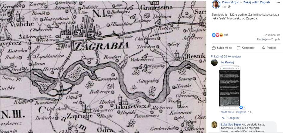 Zemljovid grada Zagreba iz 1822.