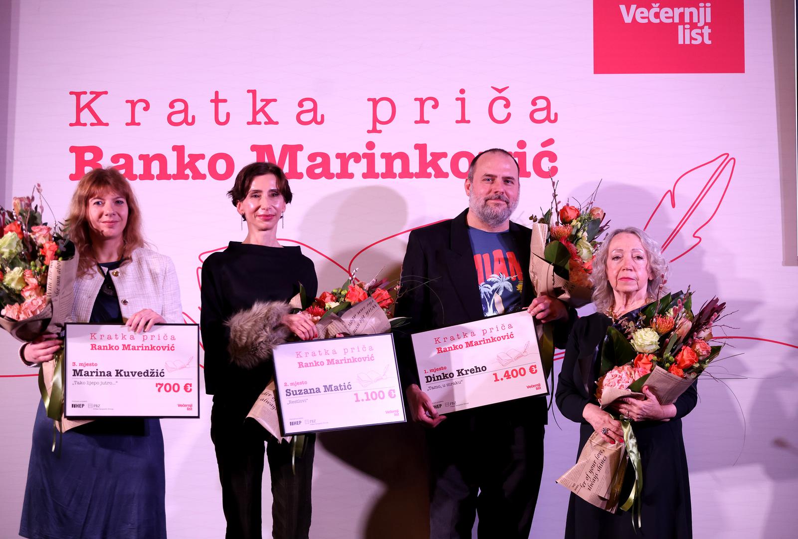 Drugo mjesto pripalo je arhitektici i spisateljici Suzani Matić (druga slijeva) za njezinu priču "Restlovi", dok su treće mjesto podijelile dvije autorice – Tuga Tarle (desno), za priču "Luzer", i Marina Kuvedžić (lijevo), za priču "Tako lijepo jutro..."