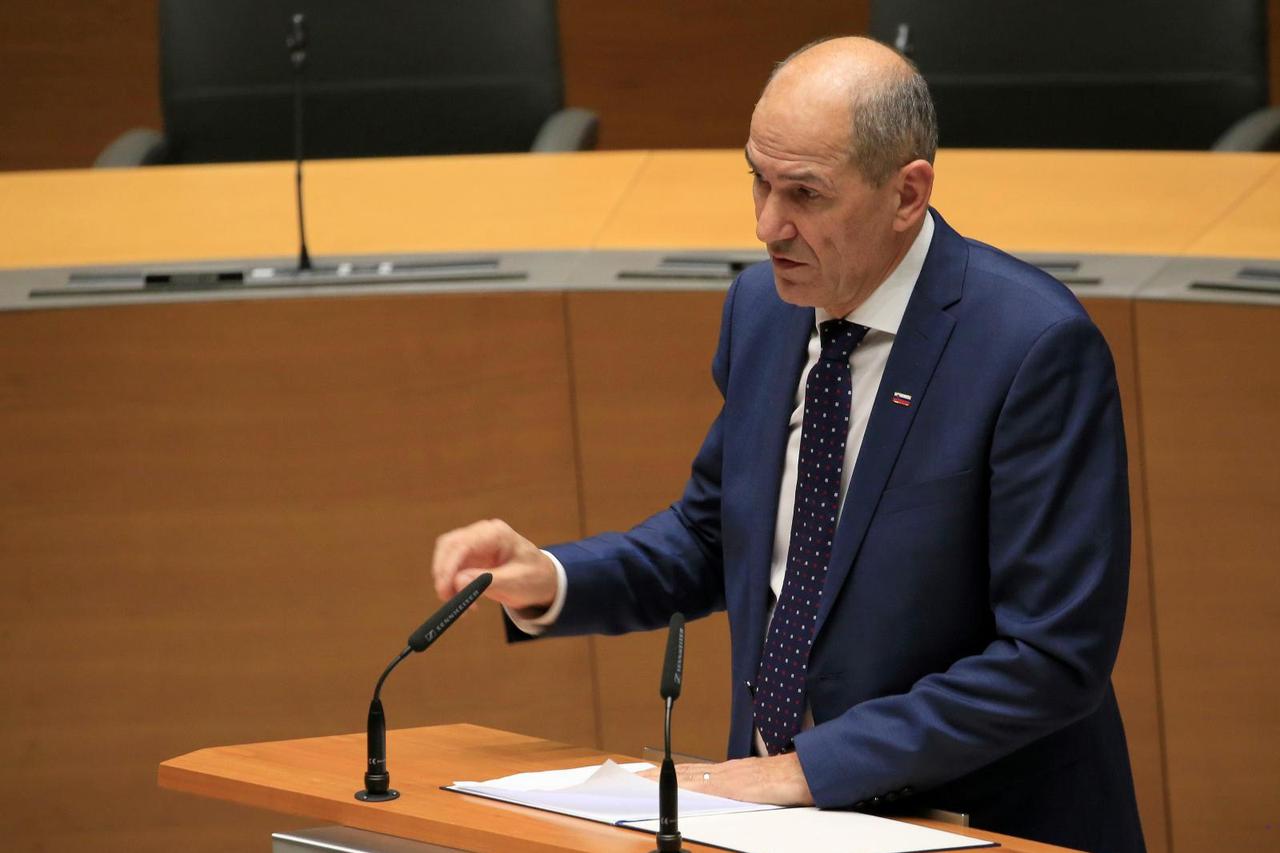 Janez Jansa, new Slovenian Prime Minister speaks in parliament in Ljubljana
