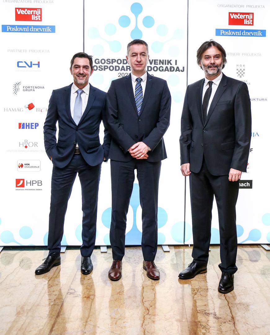 14.12.2021., Zagreb - Dodjela nagrade Vecernjeg lista "Gospodarstvenik i gospodarski dogadjaj 2021. godine. Mislav Simatovic, Fabris Perusko, Drazen Klaric