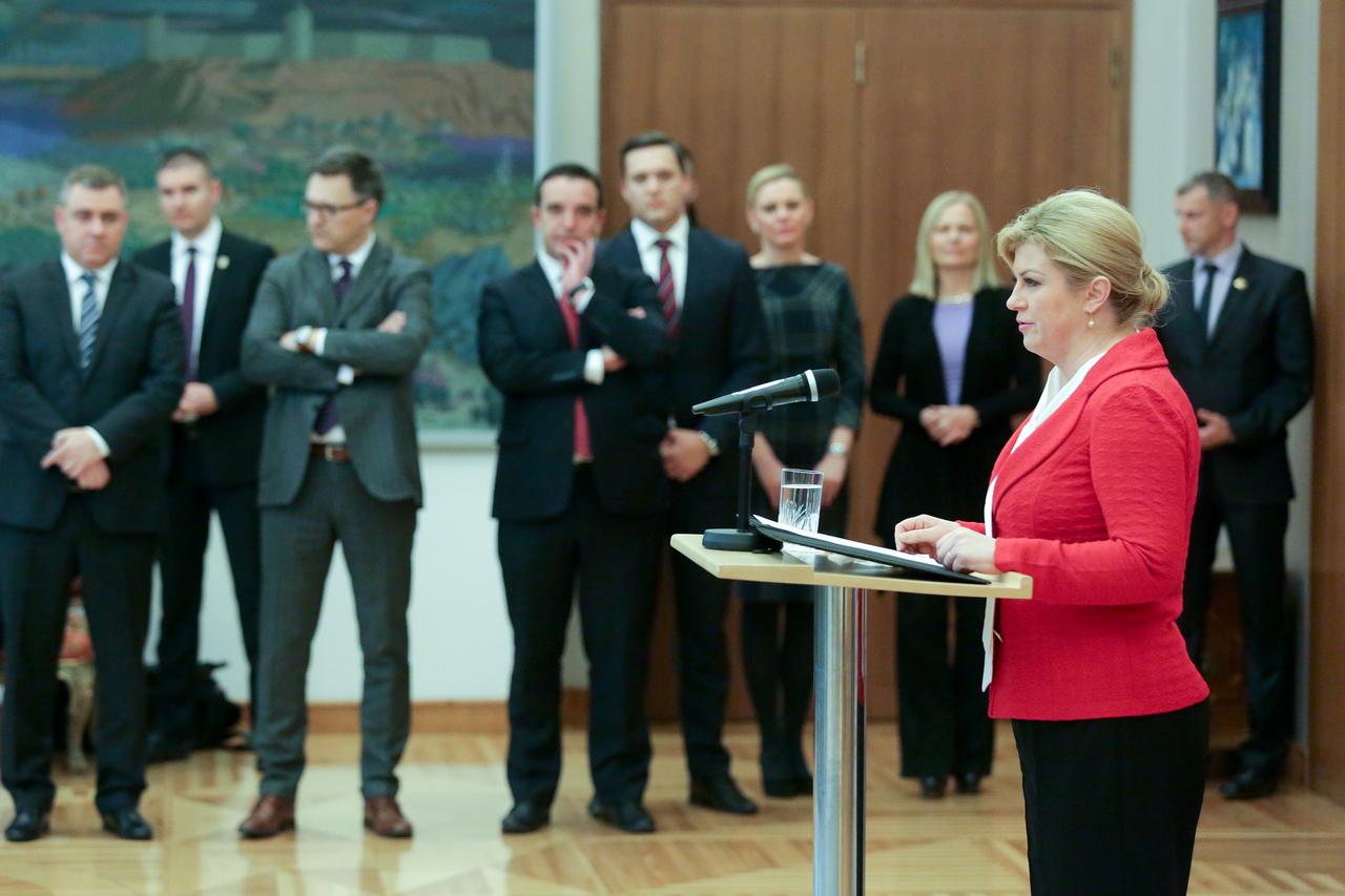 15.12.2015., Zagreb - Predsjednica Kolinda Grabar Kitarovic obratila se novinaraima nakom zavrsenog treceg kruga konzultacija. Photo: Grgur Zucko/PIXSELL