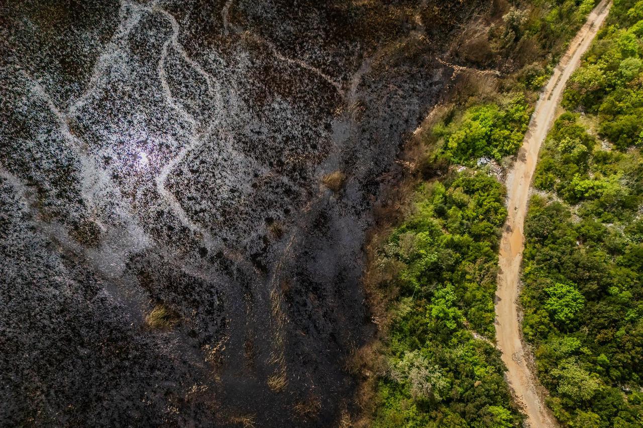 Pogled iz zraka na posljedice požara u ornitološkom rezervatu Orepak