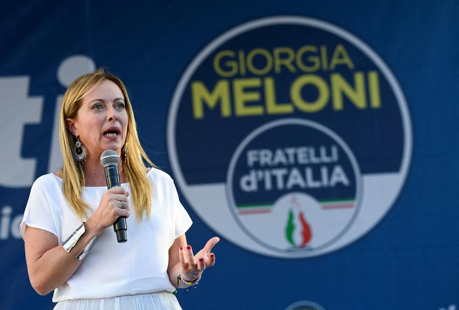 FILE PHOTO: Giorgia Meloni, leader of the far-right Brothers of Italy party, attends a rally in Milan